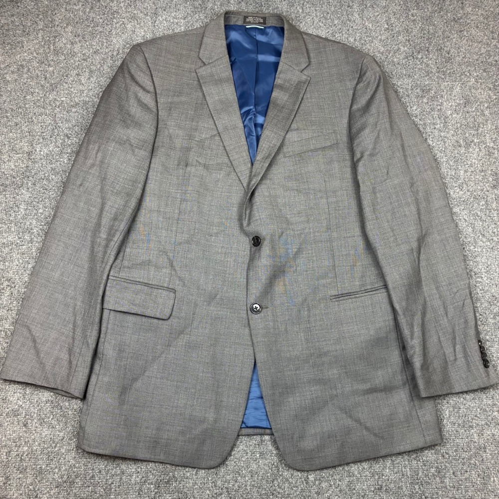 Tommy Hilfiger Mens Size 44L Grey 100% Worsted Wool 2 Button Blazer Sport Coat
